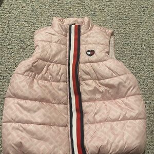 Pink Puffer Vest with Stripe Detail